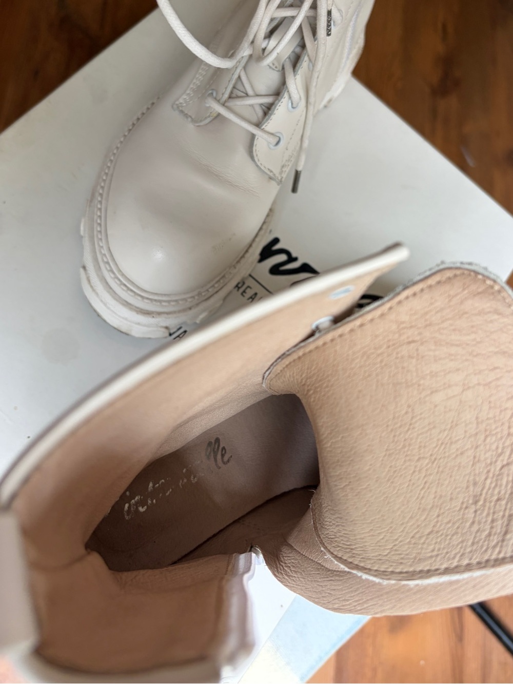 L’intervalle Women's Fukoka White Leather Lace-Up Combat Boots - 37 - Picture 4 of 6